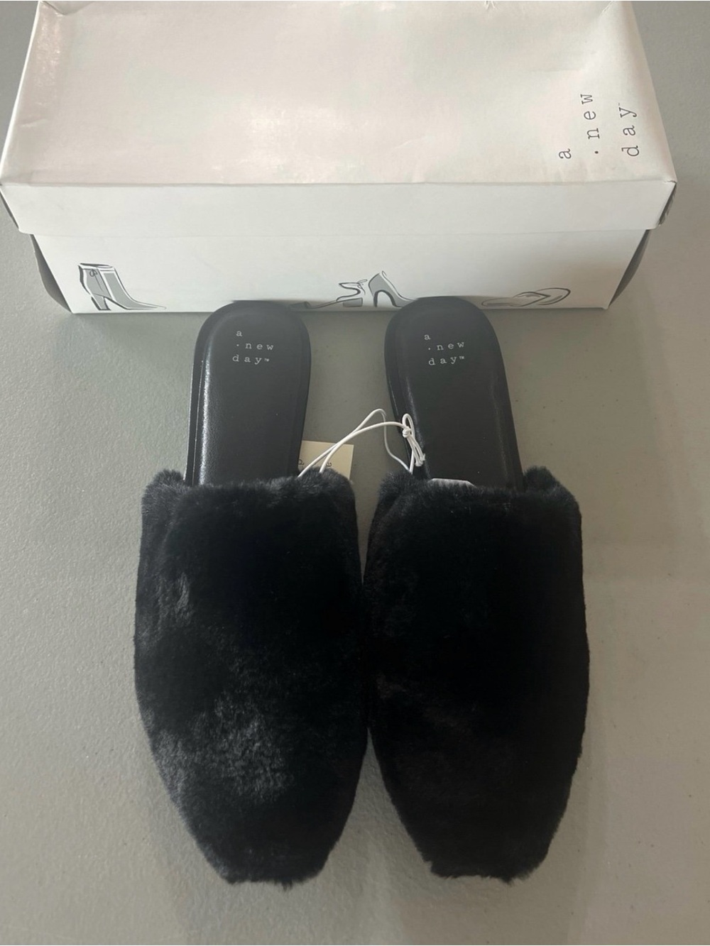 a new day Black Faux-Fur Slide Mules